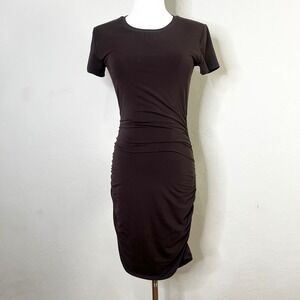 Aritzia Babaton Brown T‎ Shirt Dress Ruched Bodycon Covet Short Sleeve Small
